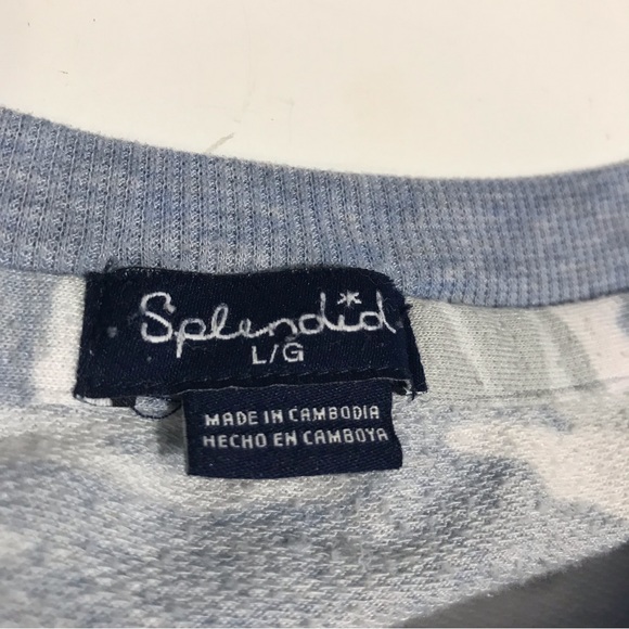 Splendid Crew Neck Blue & White Camoflauge Sweat Shirt Sweater Top - Picture 7 of 11